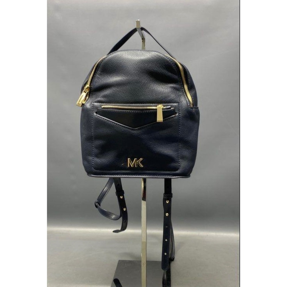 Michael Kors Jessa Convertible Backpack Navy Blue Pebbled Leather Mini Bag‎ Gold